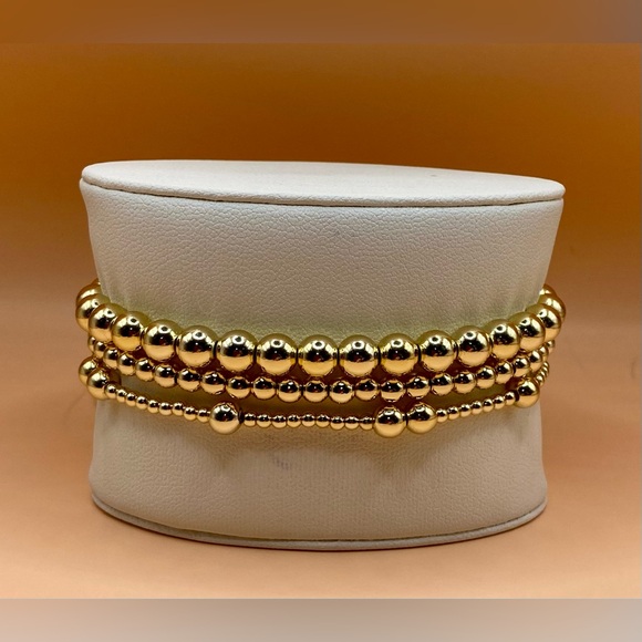 14K Gold Filled Beaded Bracelet Set; non tarnish; waterproof; set of 3.